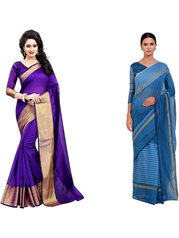     			Samai Cotton Silk Striped Saree With Blouse Piece - Multicolor7 ( Pack of 2 )