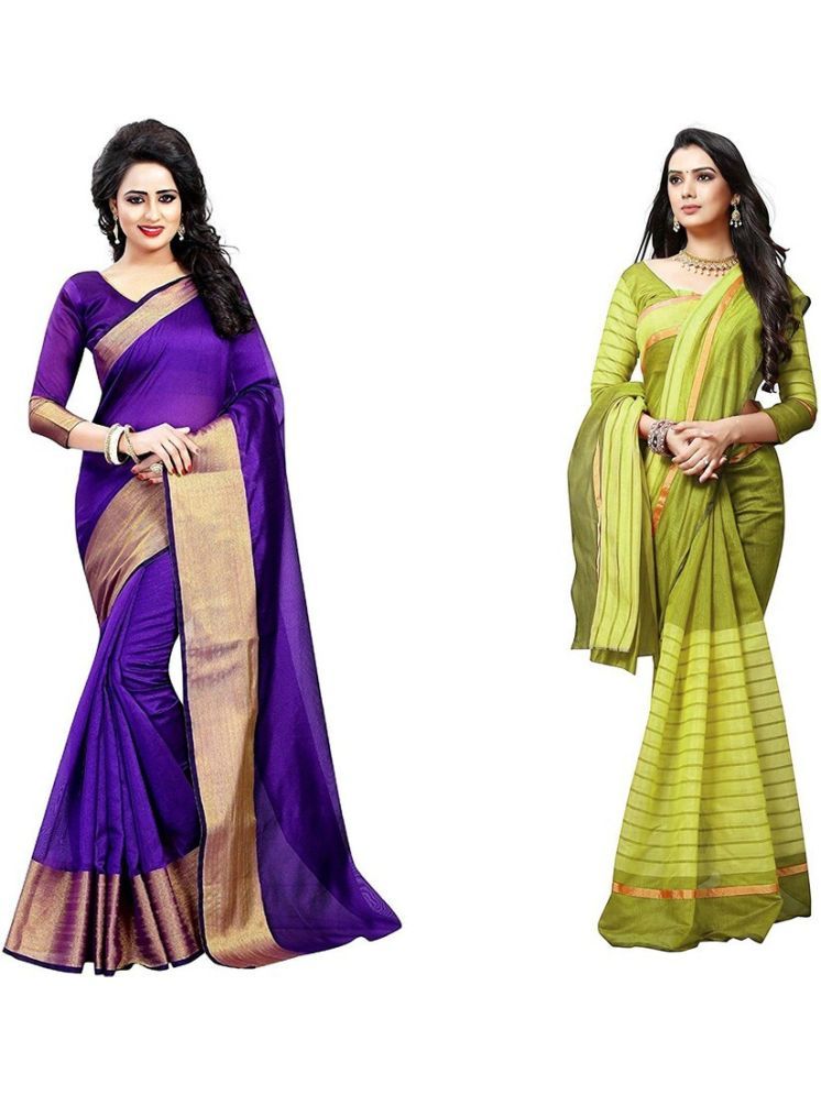     			Samai Cotton Silk Striped Saree With Blouse Piece - Multicolor9 ( Pack of 2 )