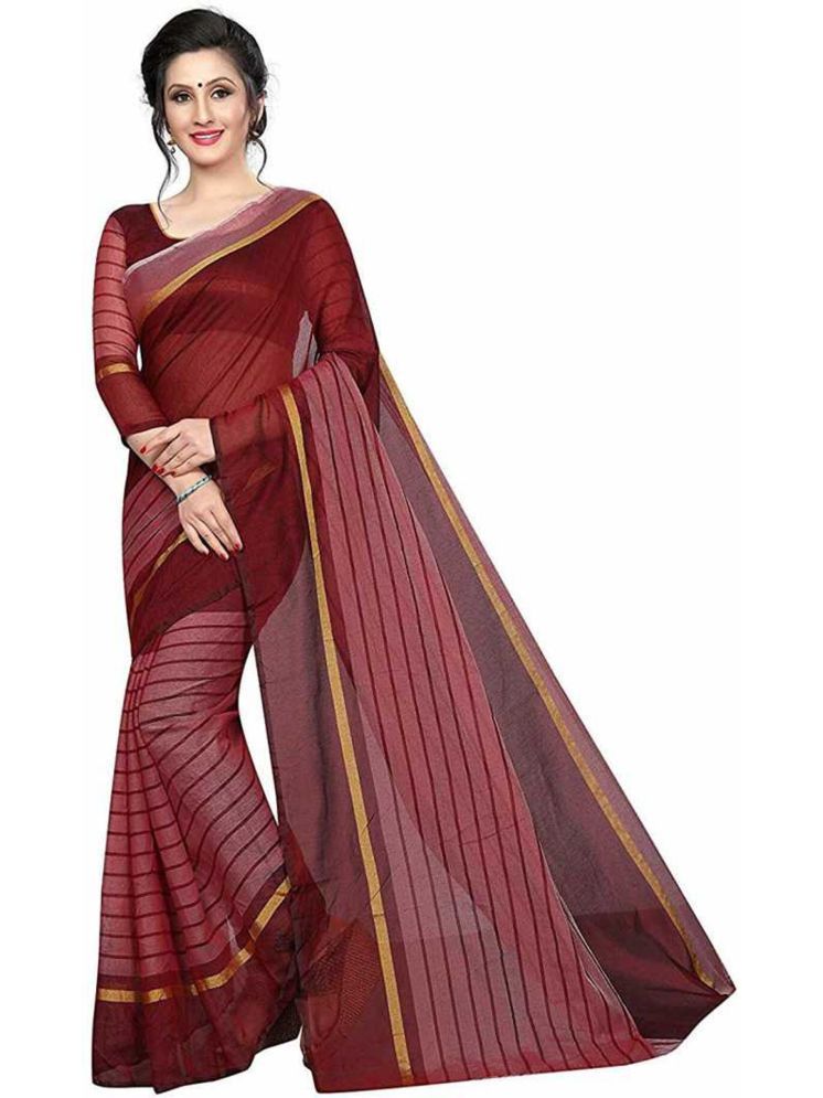     			Samai Cotton Silk Striped Saree With Blouse Piece - Maroon ( Pack of 1 )