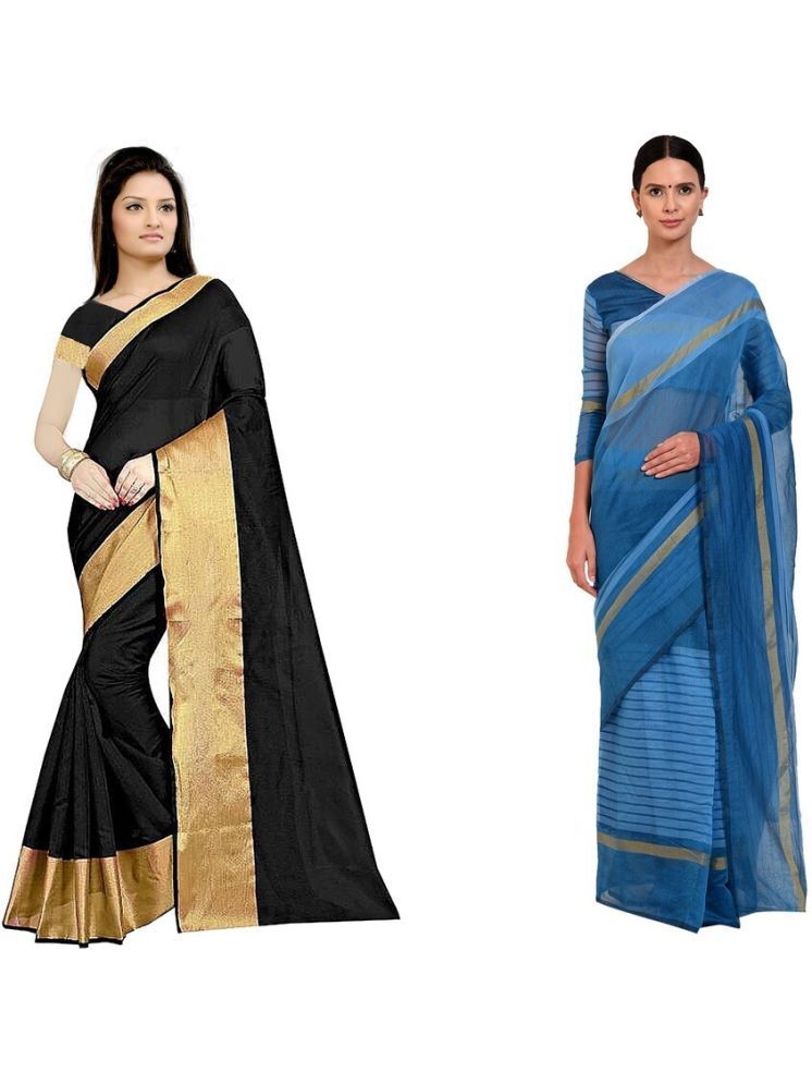     			Samai Cotton Silk Striped Saree With Blouse Piece - Multicolor ( Pack of 2 )