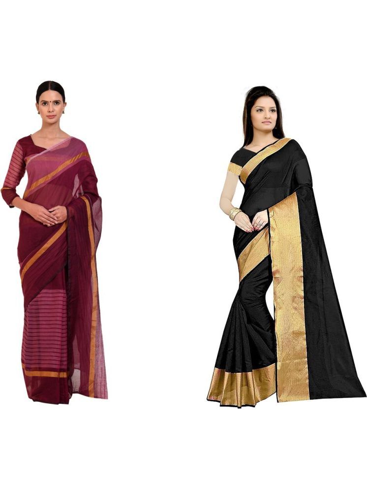     			Samai Cotton Silk Striped Saree With Blouse Piece - Multicolor2 ( Pack of 2 )