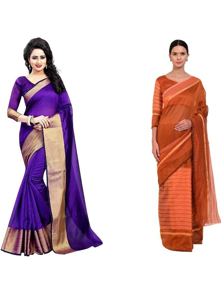     			Samai Cotton Silk Striped Saree With Blouse Piece - Multicolor6 ( Pack of 2 )