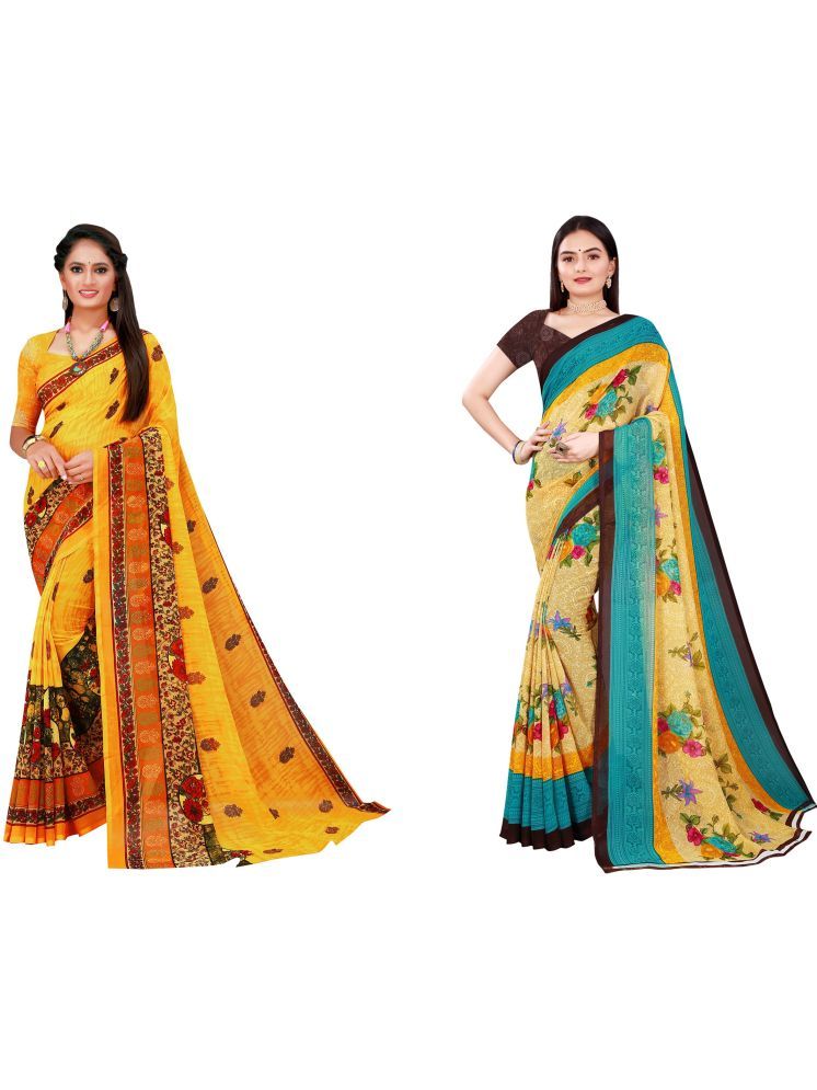     			Samai Georgette Printed Saree With Blouse Piece - Multicolor2 ( Pack of 2 )