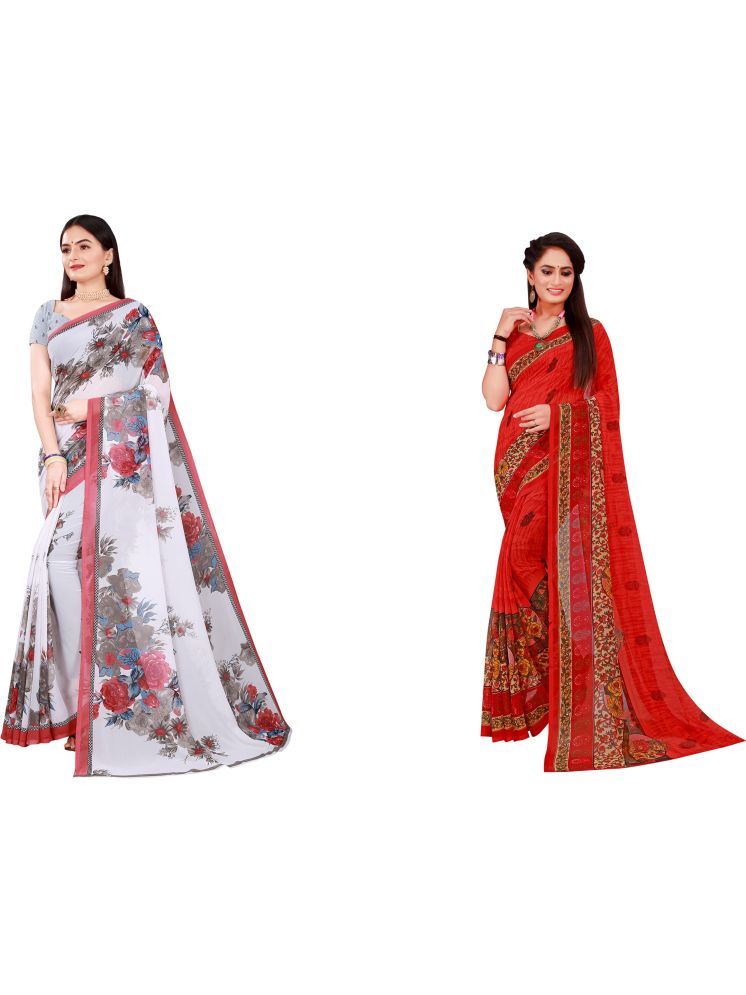     			Samai Georgette Printed Saree With Blouse Piece - Multicolor3 ( Pack of 2 )