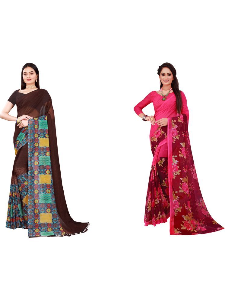     			Samai Georgette Printed Saree With Blouse Piece - Multicolor8 ( Pack of 2 )