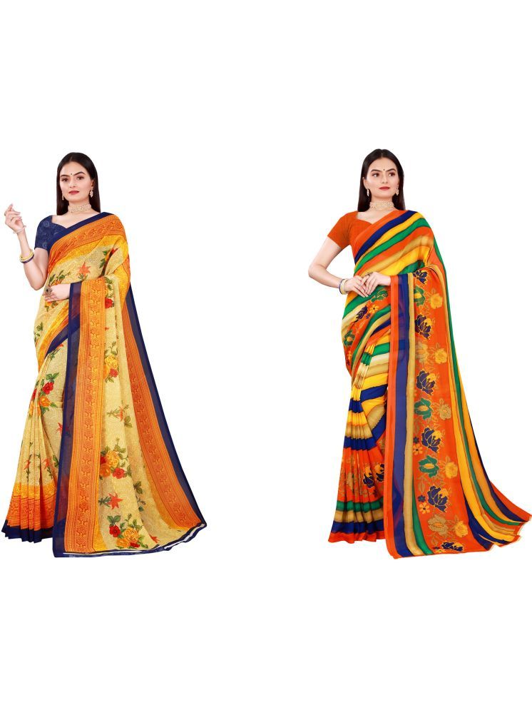     			Samai Georgette Printed Saree With Blouse Piece - Multicolor5 ( Pack of 2 )