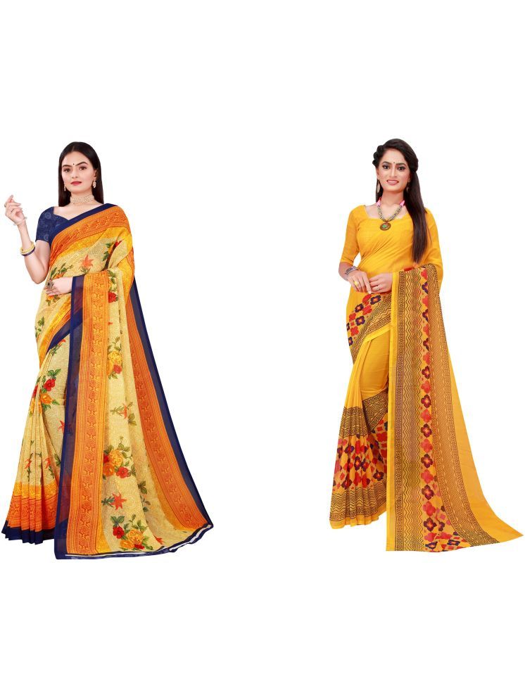     			Samai Georgette Printed Saree With Blouse Piece - Multicolor4 ( Pack of 2 )