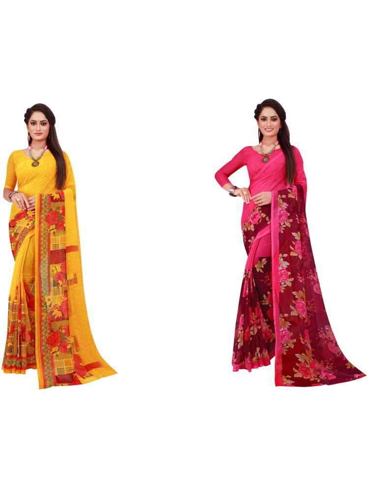     			Samai Georgette Printed Saree With Blouse Piece - Multicolor8 ( Pack of 2 )