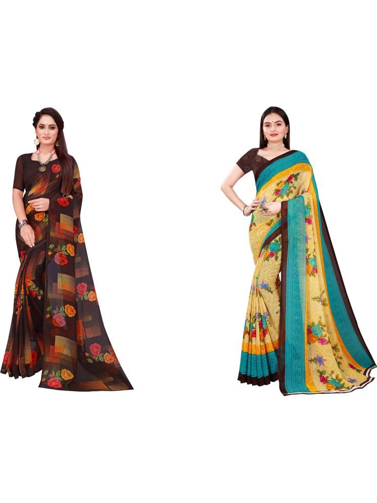     			Samai Georgette Printed Saree With Blouse Piece - Multicolor1 ( Pack of 2 )