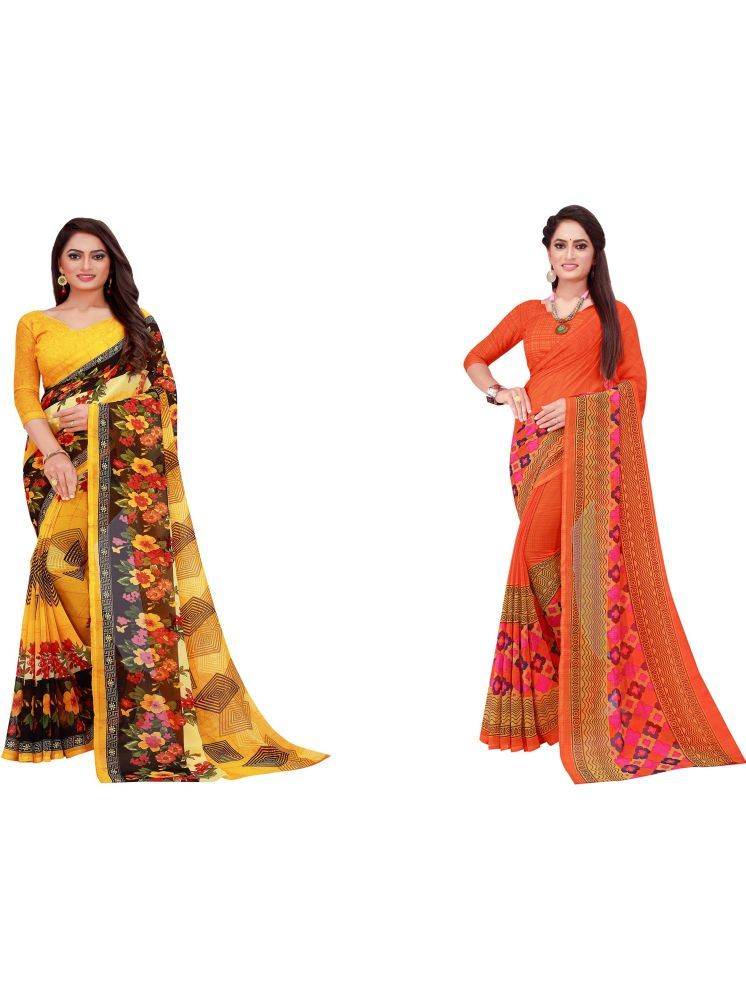     			Samai Georgette Printed Saree With Blouse Piece - Multicolor8 ( Pack of 2 )