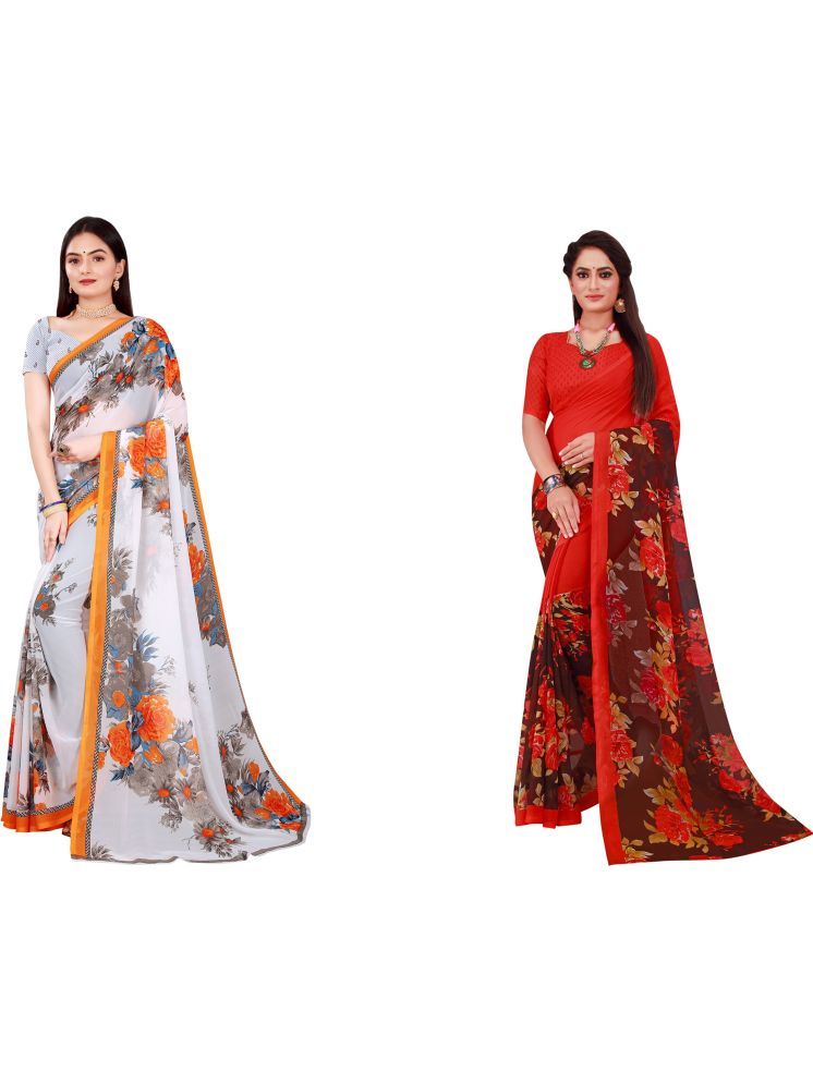     			Samai Georgette Printed Saree With Blouse Piece - Multicolor5 ( Pack of 2 )