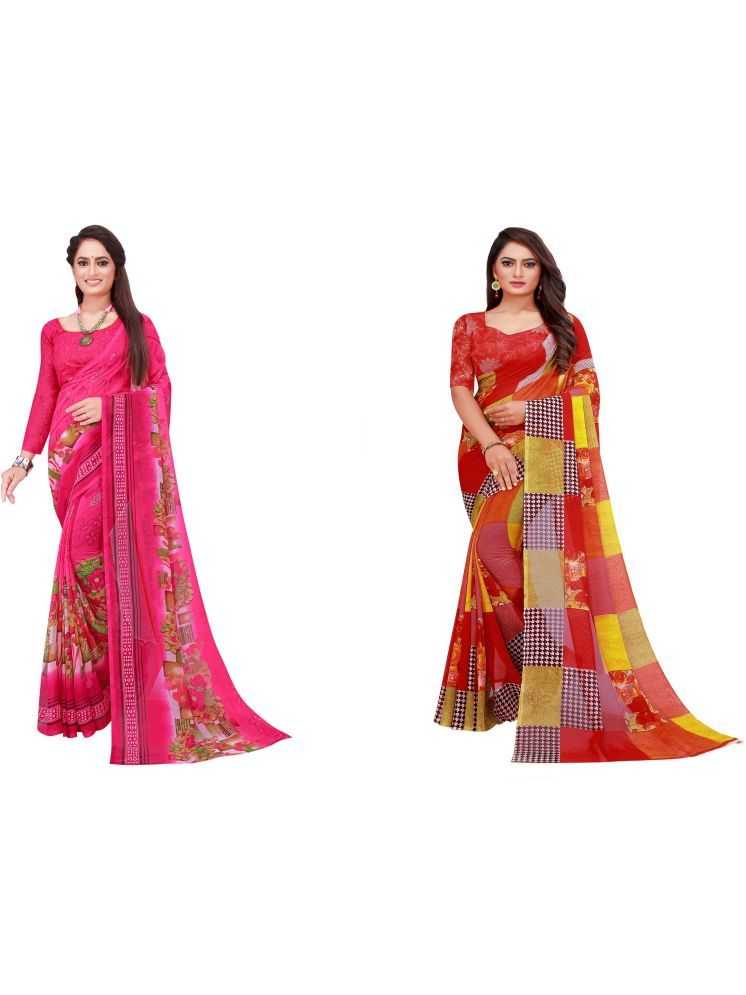     			Samai Georgette Printed Saree With Blouse Piece - Multicolor9 ( Pack of 2 )