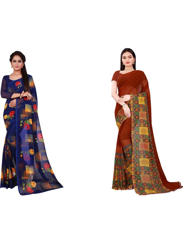     			Samai Georgette Printed Saree With Blouse Piece - Multicolor6 ( Pack of 2 )