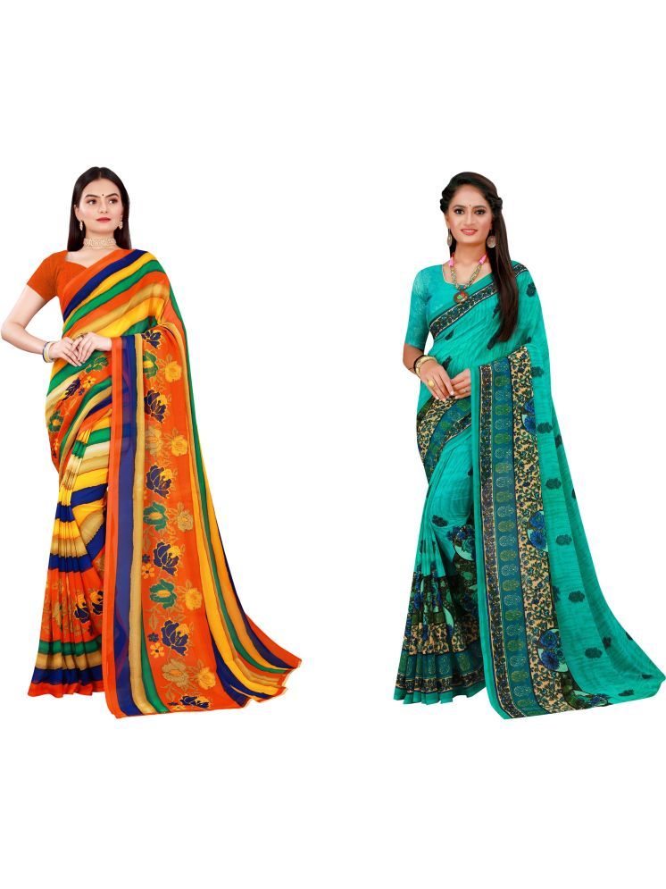     			Samai Georgette Printed Saree With Blouse Piece - Multicolor7 ( Pack of 2 )