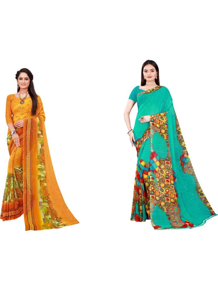     			Samai Georgette Printed Saree With Blouse Piece - Multicolor9 ( Pack of 2 )