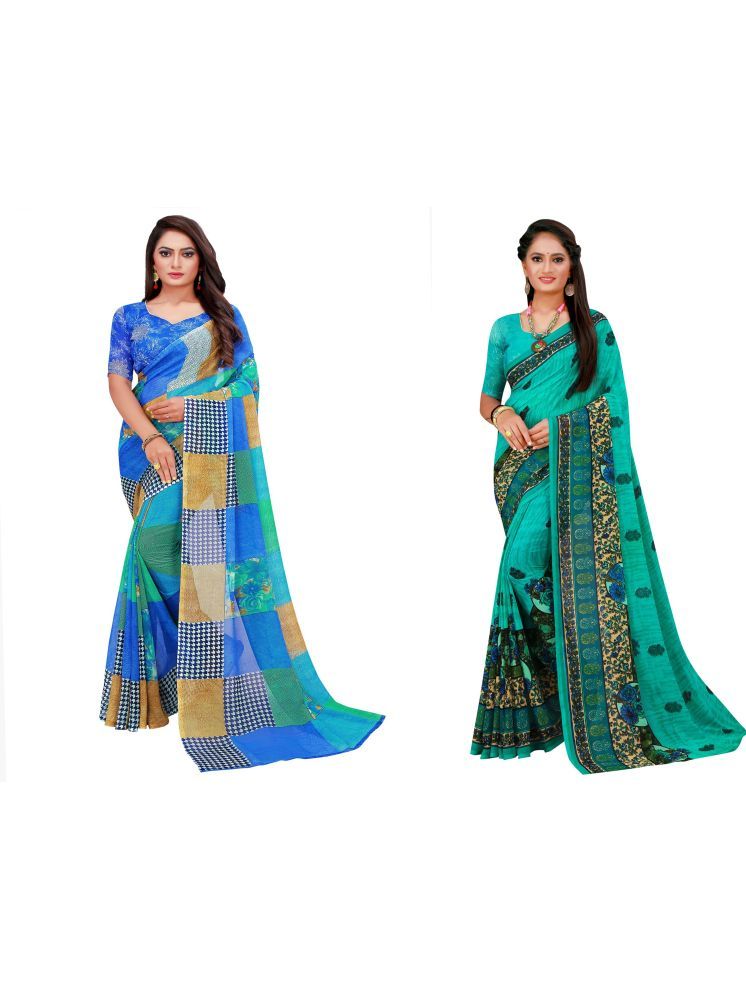     			Samai Georgette Printed Saree With Blouse Piece - Multicolor6 ( Pack of 2 )