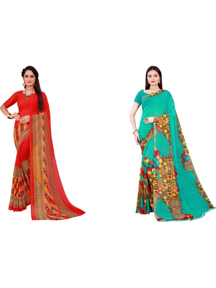     			Samai Georgette Printed Saree With Blouse Piece - Multicolor5 ( Pack of 2 )