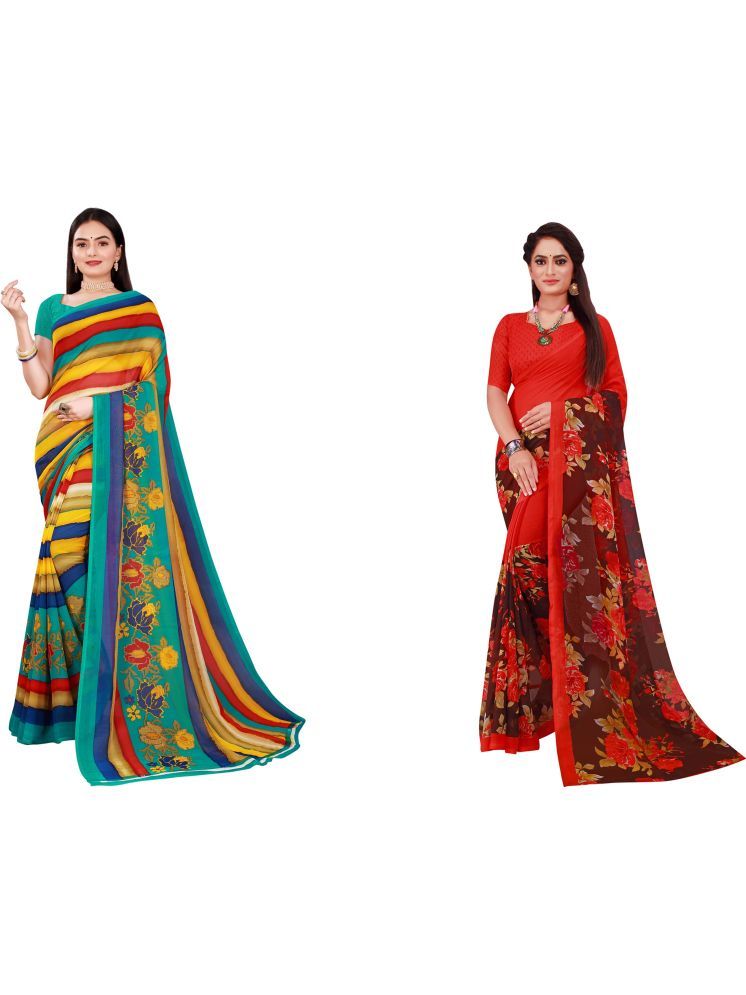     			Samai Georgette Printed Saree With Blouse Piece - Multicolor9 ( Pack of 2 )