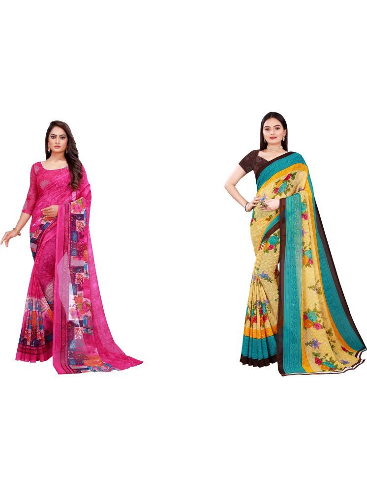     			Samai Georgette Printed Saree With Blouse Piece - Multicolor5 ( Pack of 2 )