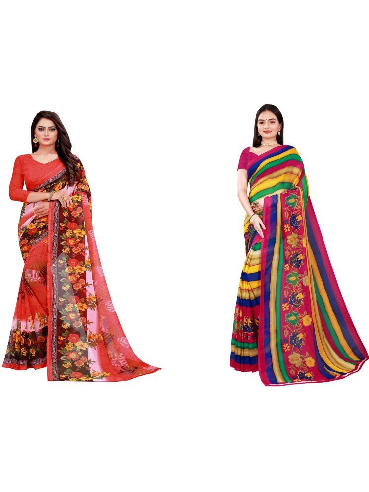     			Samai Georgette Printed Saree With Blouse Piece - Multicolor8 ( Pack of 2 )