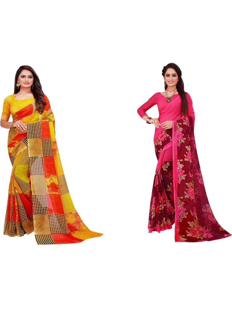     			Samai Georgette Printed Saree With Blouse Piece - Multicolor9 ( Pack of 2 )