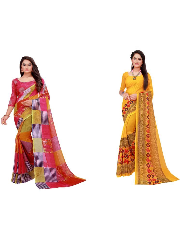     			Samai Georgette Printed Saree With Blouse Piece - Multicolor7 ( Pack of 2 )