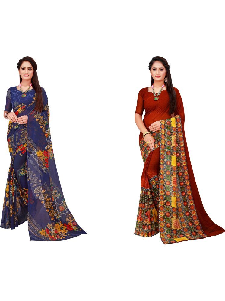     			Samai Georgette Printed Saree With Blouse Piece - Multicolor8 ( Pack of 2 )