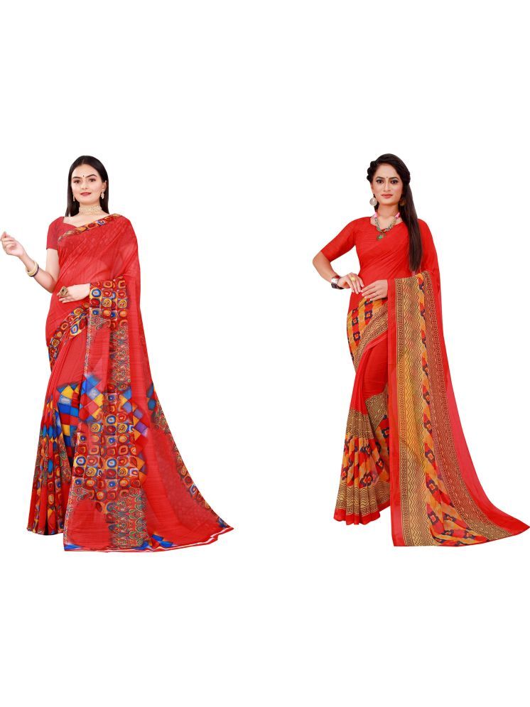     			Samai Georgette Printed Saree With Blouse Piece - Multicolor9 ( Pack of 2 )