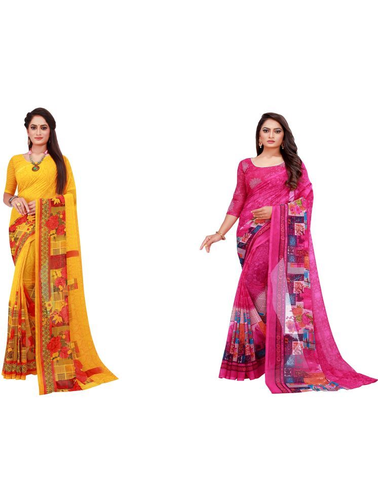     			Samai Georgette Printed Saree With Blouse Piece - Multicolor1 ( Pack of 2 )