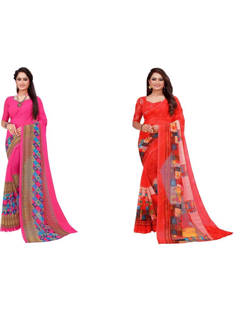     			Samai Georgette Printed Saree With Blouse Piece - Multicolor3 ( Pack of 2 )