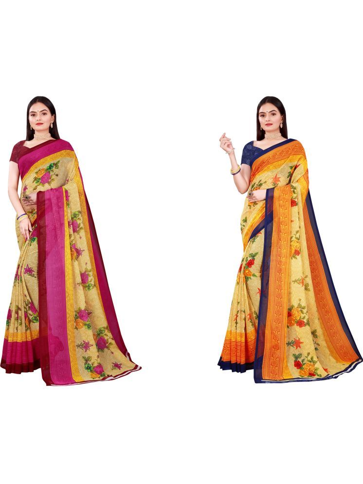     			Samai Georgette Printed Saree With Blouse Piece - Multicolor9 ( Pack of 2 )