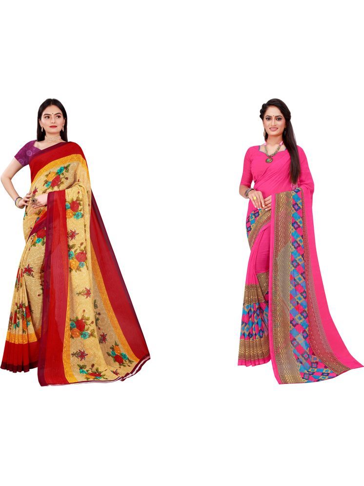     			Samai Georgette Printed Saree With Blouse Piece - Multicolor3 ( Pack of 2 )