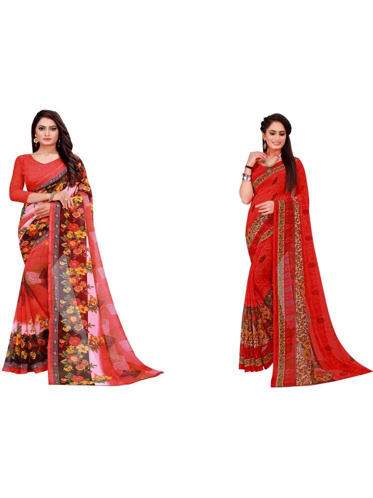     			Samai Georgette Printed Saree With Blouse Piece - Multicolor5 ( Pack of 2 )