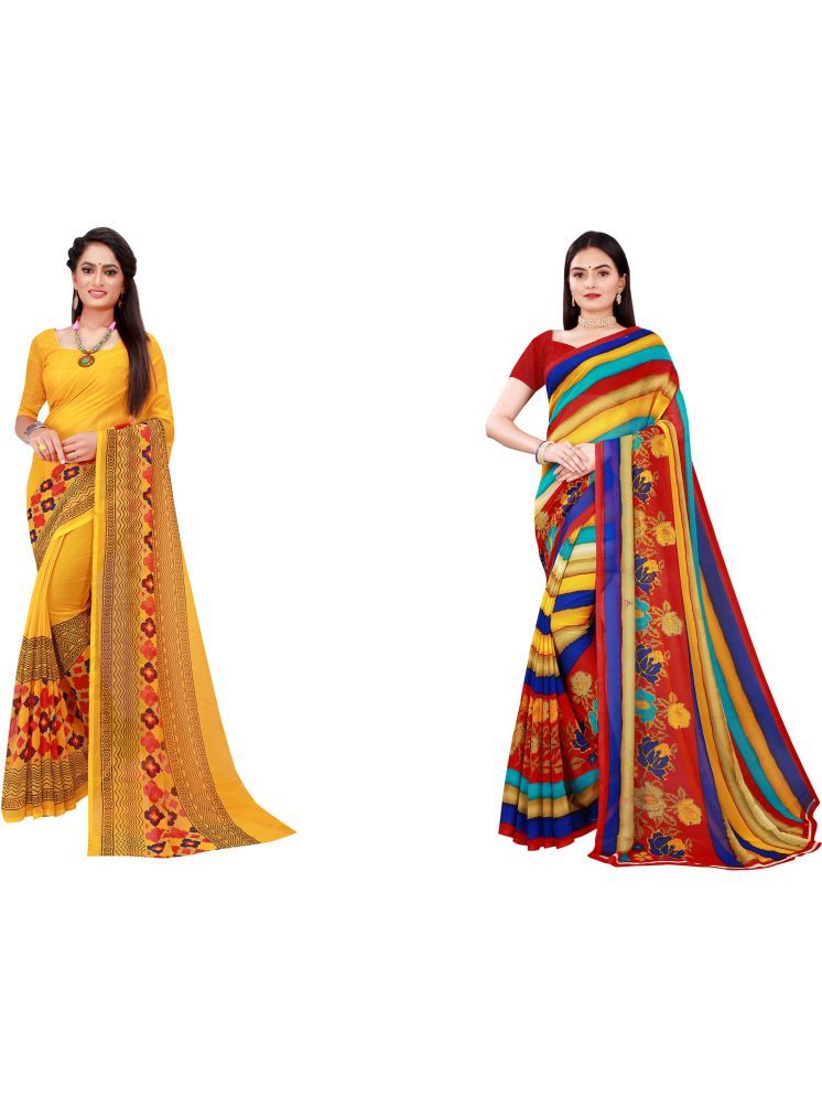     			Samai Georgette Printed Saree With Blouse Piece - Multicolor6 ( Pack of 2 )