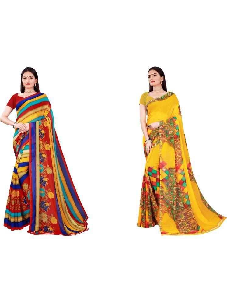     			Samai Georgette Printed Saree With Blouse Piece - Multicolor8 ( Pack of 2 )