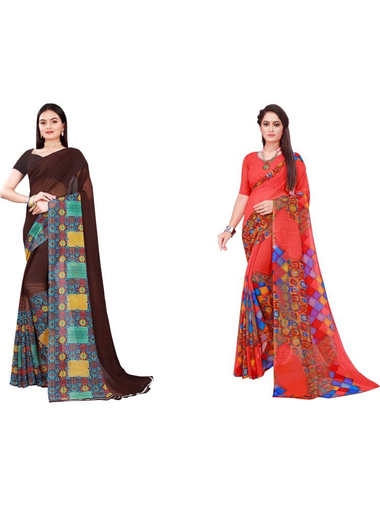     			Samai Georgette Printed Saree With Blouse Piece - Multicolor4 ( Pack of 2 )