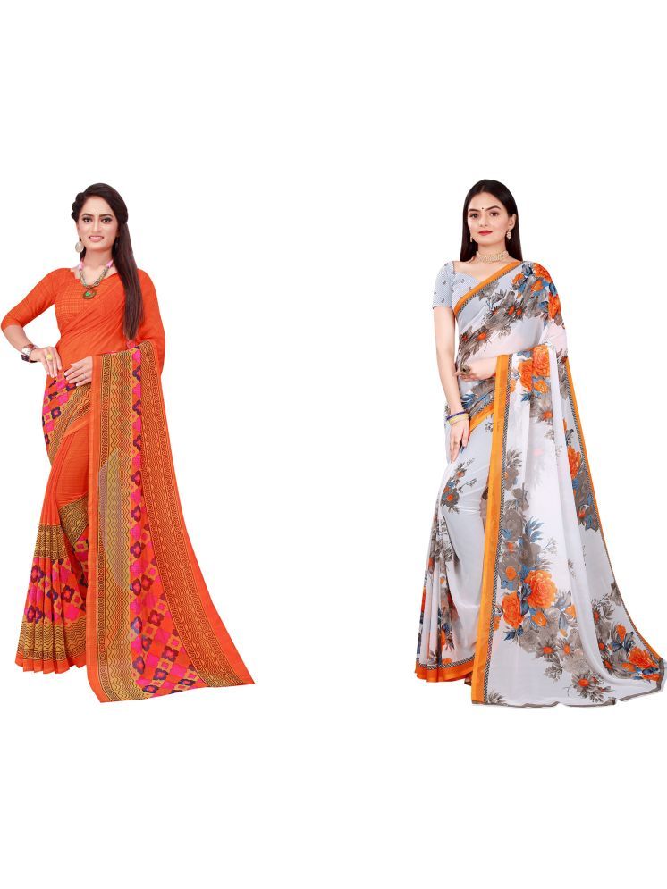     			Samai Georgette Printed Saree With Blouse Piece - Multicolor1 ( Pack of 2 )