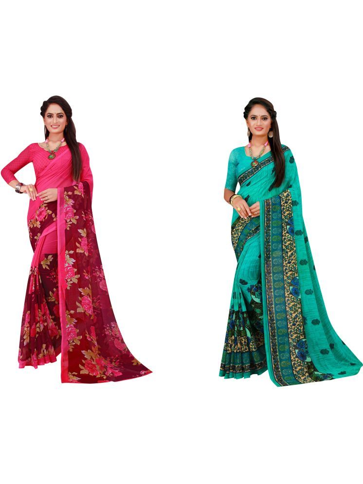     			Samai Georgette Printed Saree With Blouse Piece - Multicolor1 ( Pack of 2 )