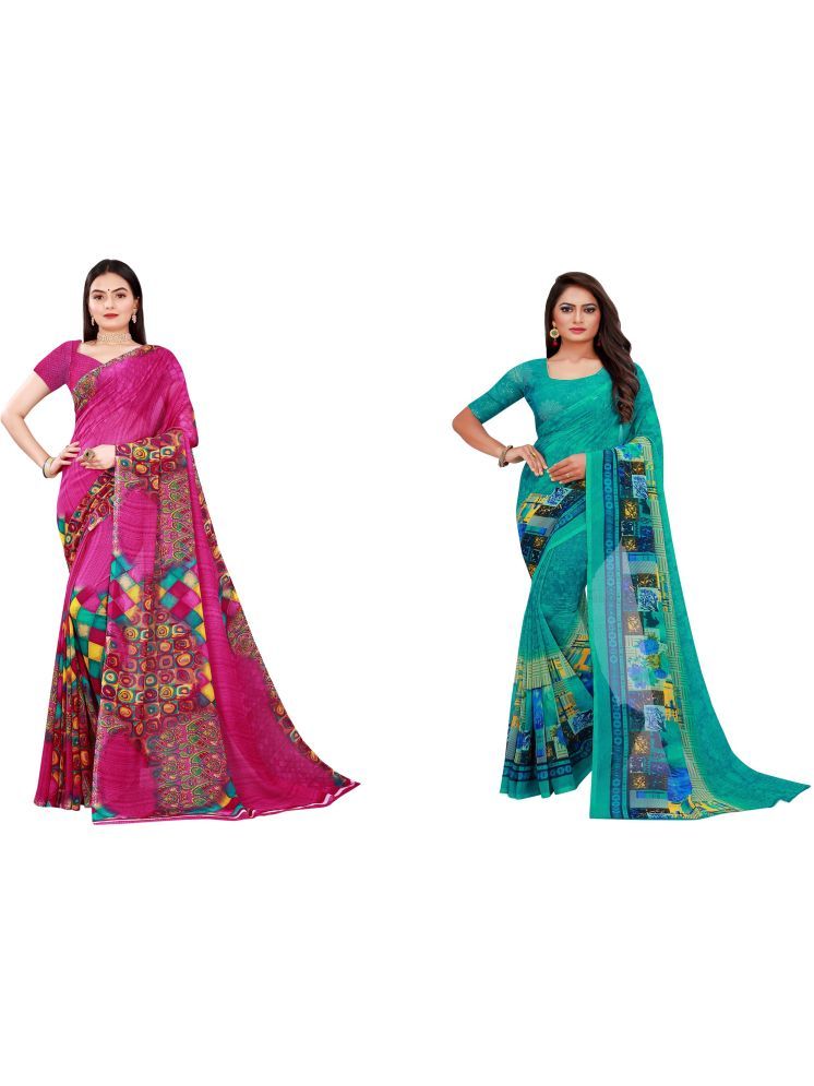     			Samai Georgette Printed Saree With Blouse Piece - Multicolor4 ( Pack of 2 )