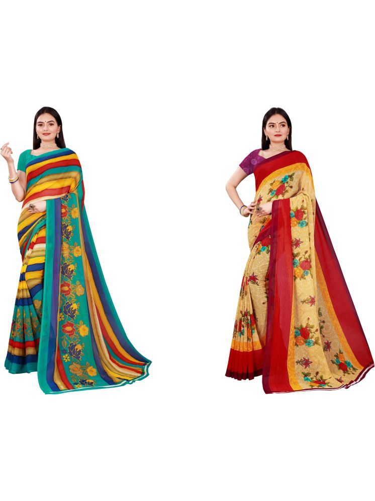     			Samai Georgette Printed Saree With Blouse Piece - Multicolor ( Pack of 2 )