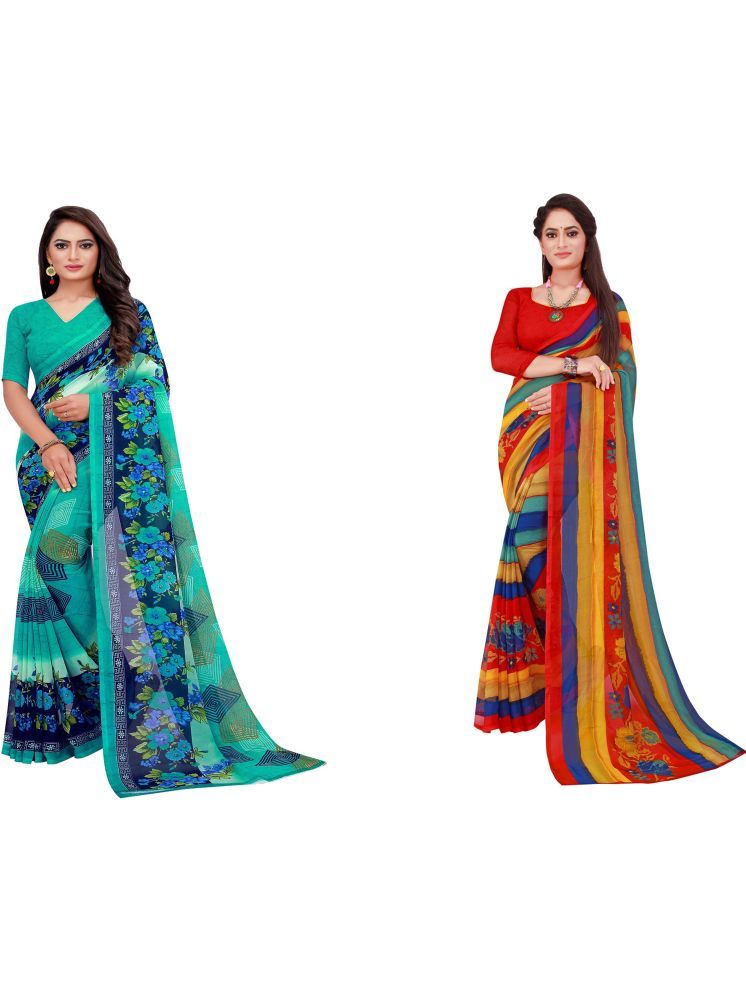     			Samai Georgette Printed Saree With Blouse Piece - Multicolor4 ( Pack of 2 )