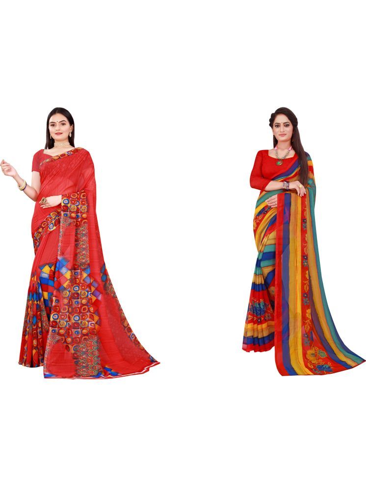     			Samai Georgette Printed Saree With Blouse Piece - Multicolor ( Pack of 2 )