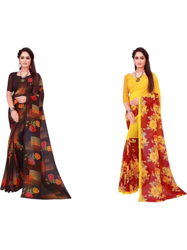     			Samai Georgette Printed Saree With Blouse Piece - Multicolor6 ( Pack of 2 )