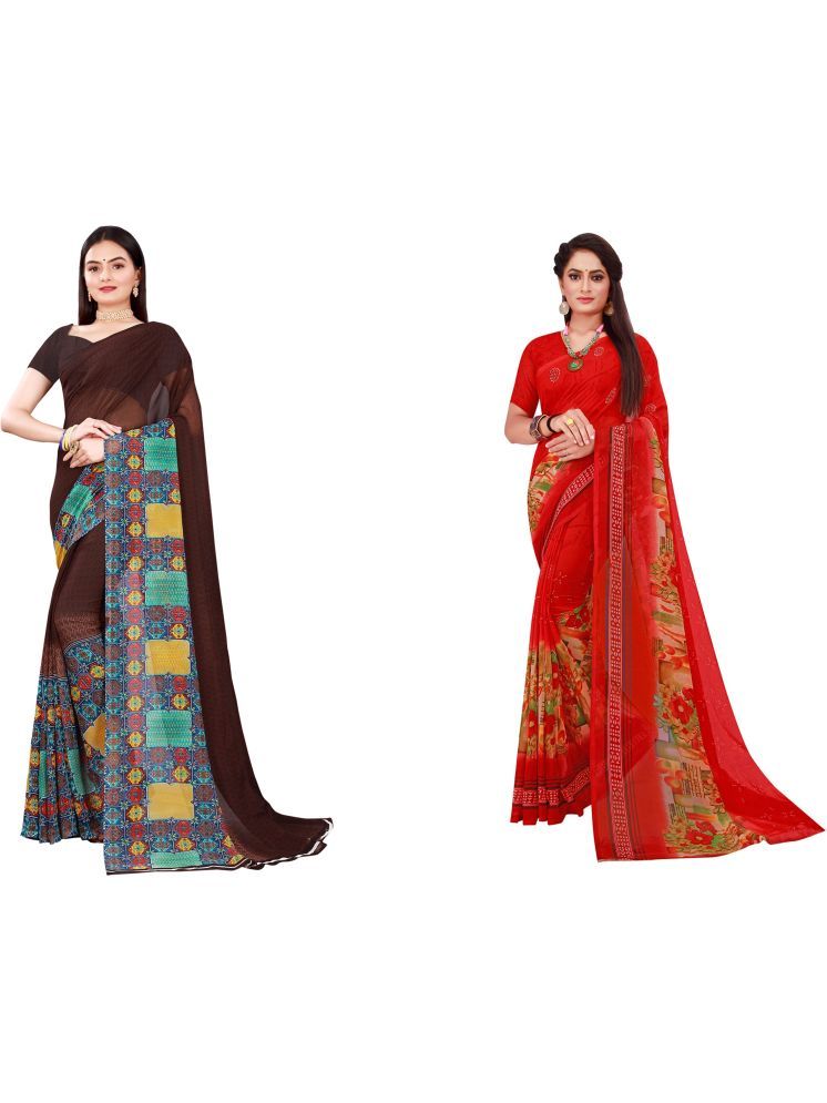     			Samai Georgette Printed Saree With Blouse Piece - Multicolor9 ( Pack of 2 )