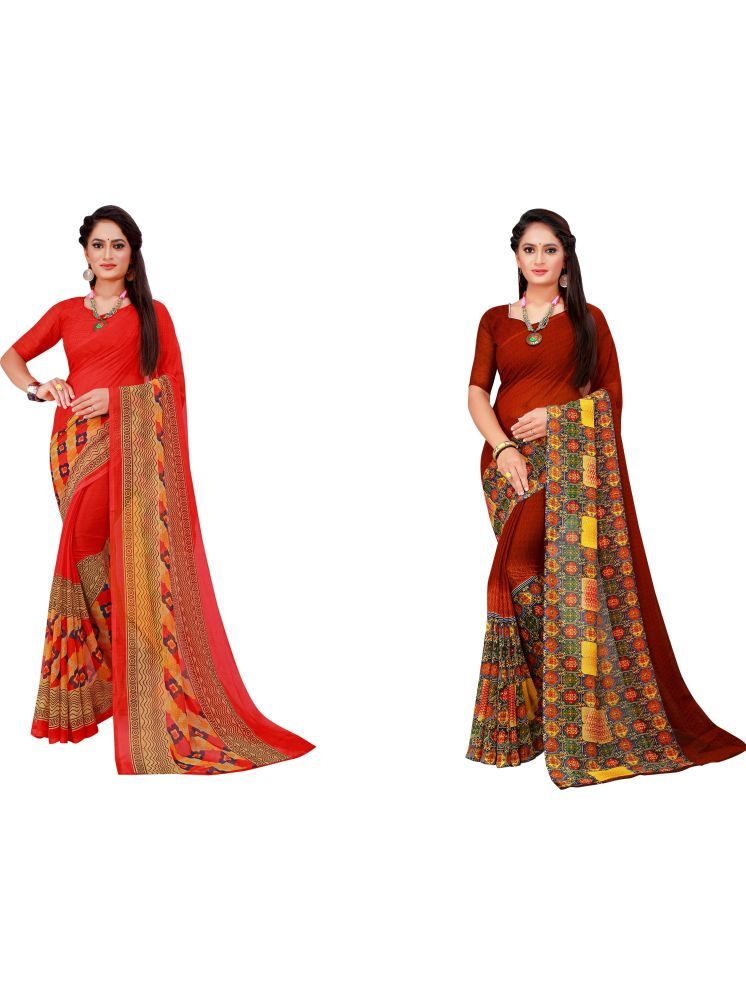     			Samai Georgette Printed Saree With Blouse Piece - Multicolor5 ( Pack of 2 )