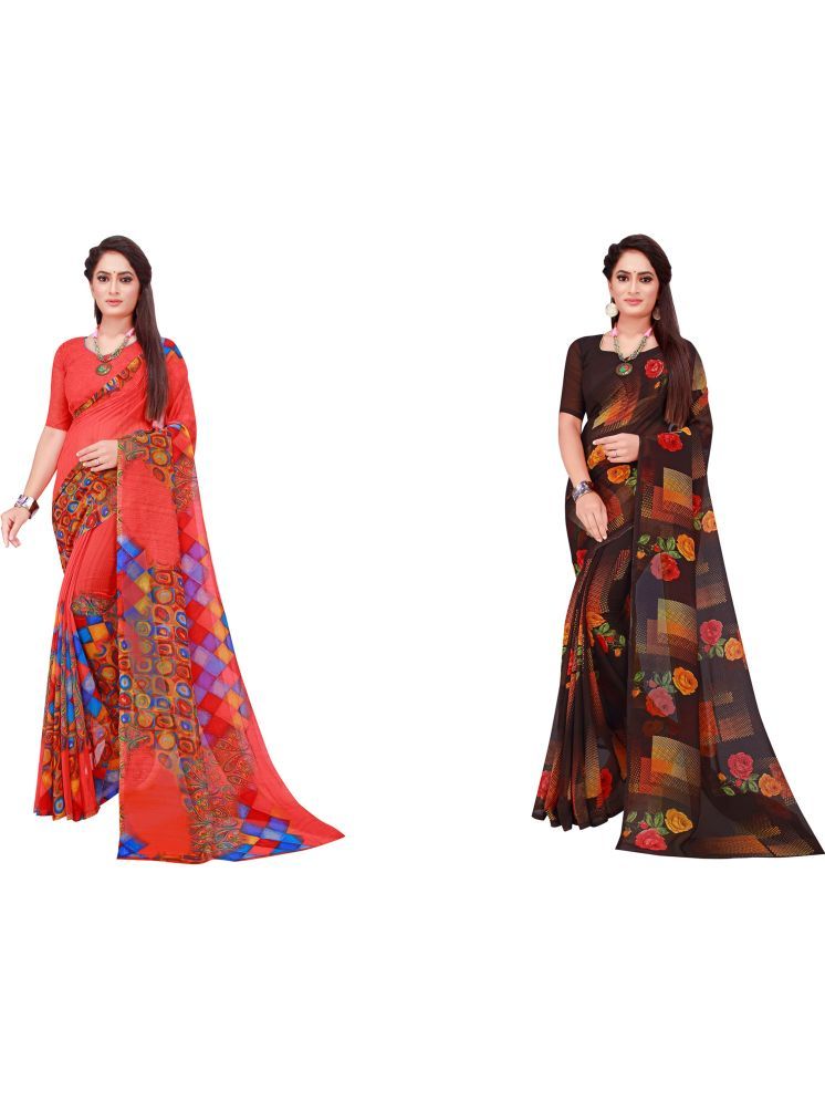     			Samai Georgette Printed Saree With Blouse Piece - Multicolor1 ( Pack of 2 )