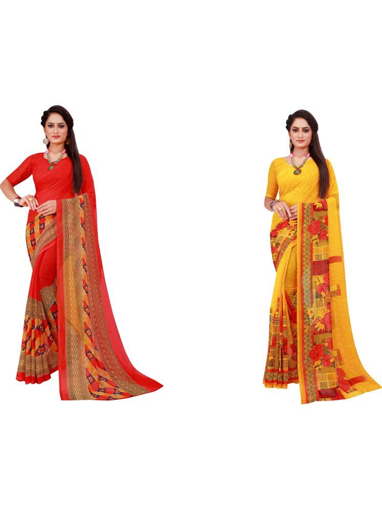     			Samai Georgette Printed Saree With Blouse Piece - Multicolor5 ( Pack of 2 )