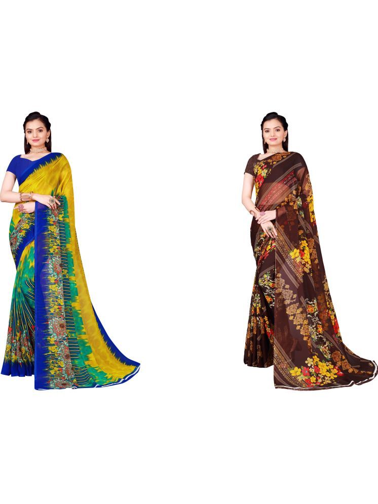     			Samai Georgette Printed Saree With Blouse Piece - Multicolor7 ( Pack of 2 )