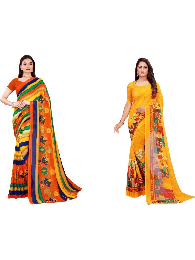     			Samai Georgette Printed Saree With Blouse Piece - Multicolor5 ( Pack of 2 )