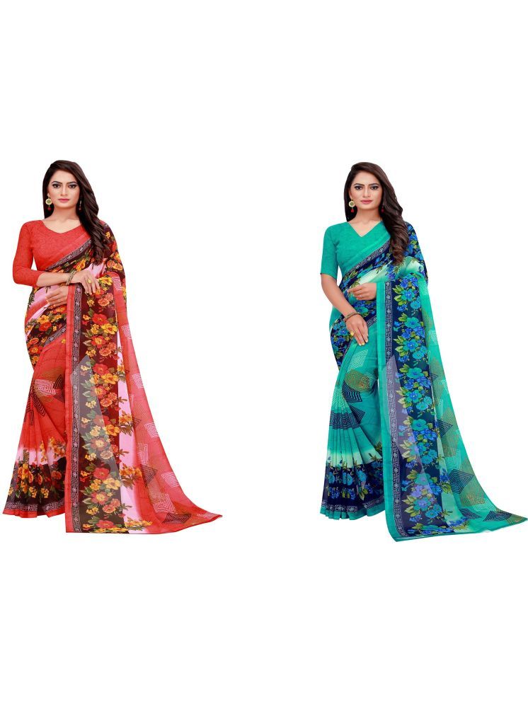     			Samai Georgette Printed Saree With Blouse Piece - Multicolor3 ( Pack of 2 )